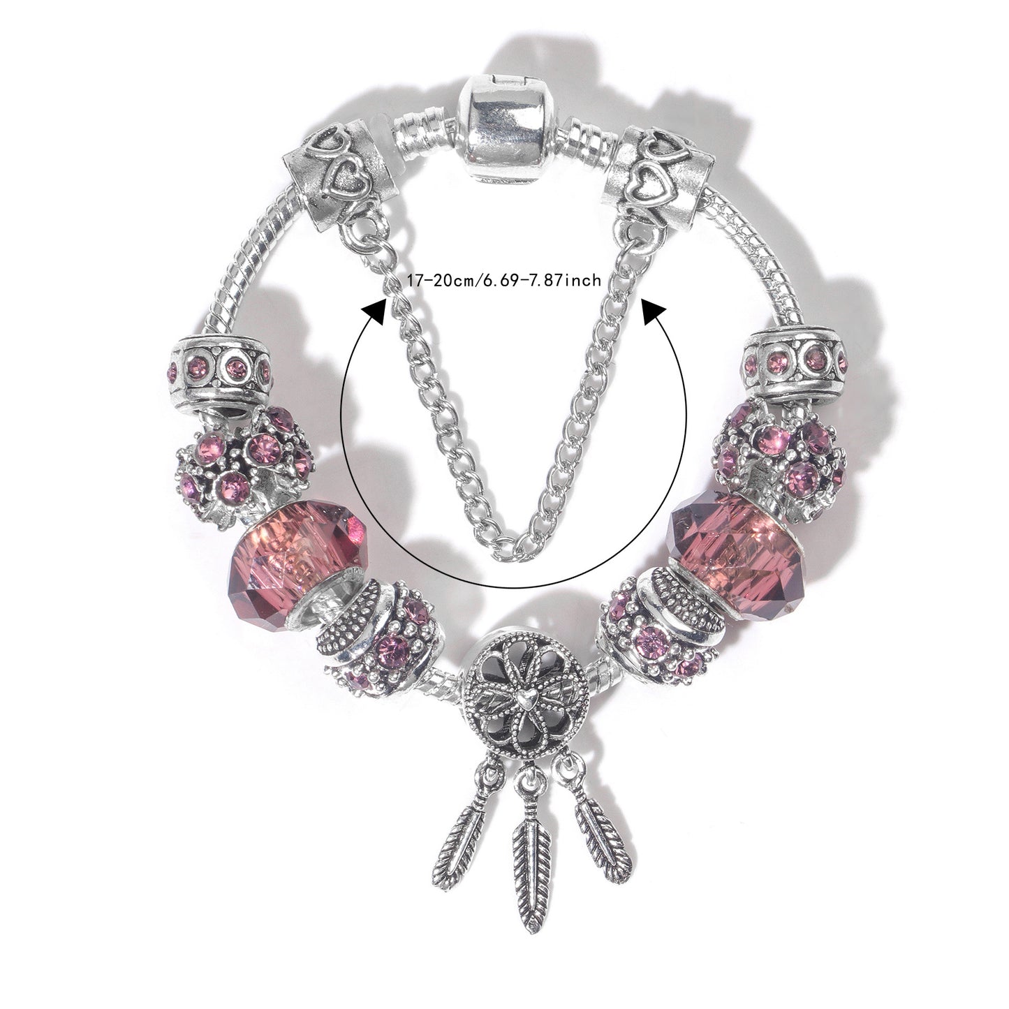 Rose Red Rhinestone Big Hole Beaded Bracelet, Alloy Electroplated(20cm) - Image 2