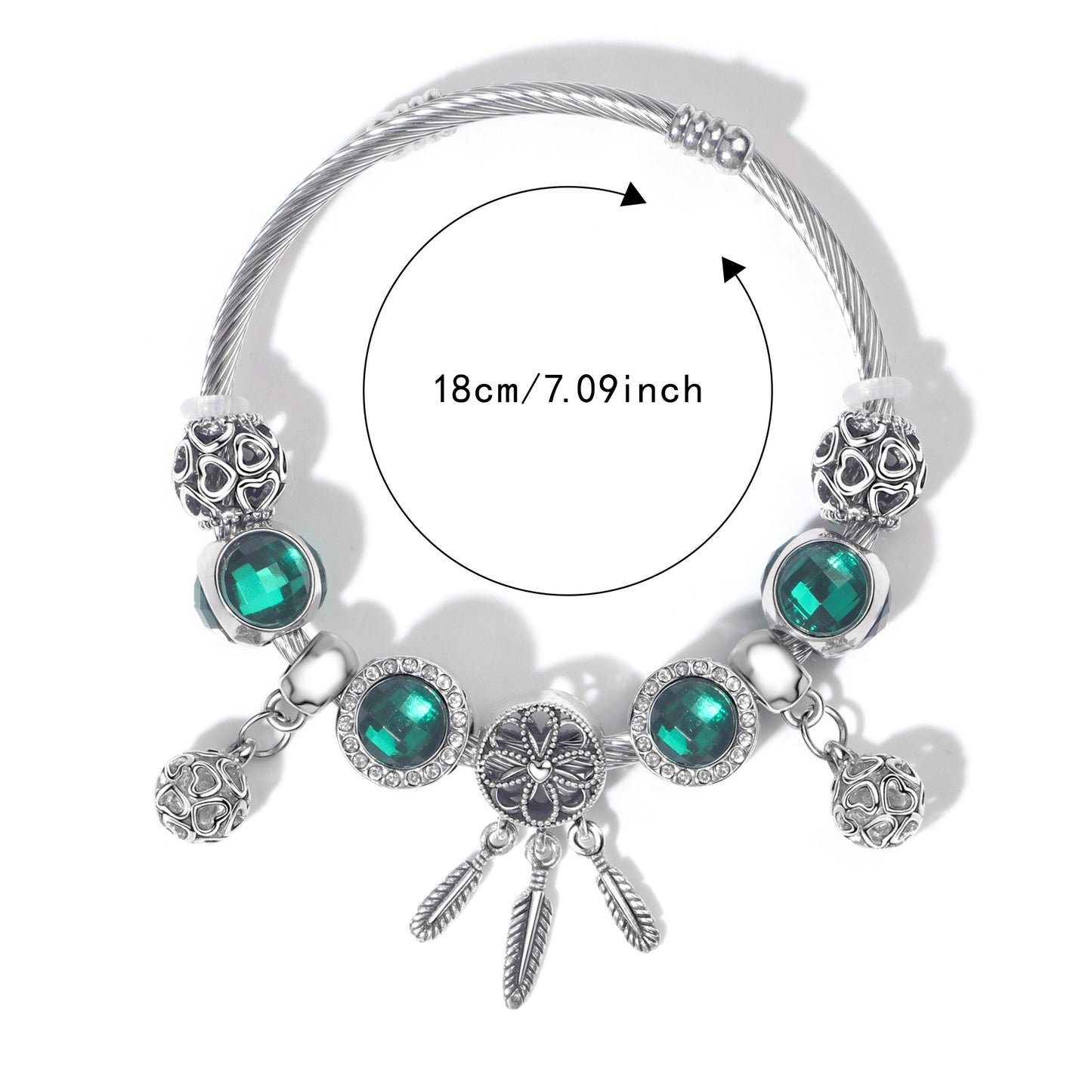 Luxury Light Green Emerald Crystal Hollow Heart Beaded DIY Bracelet(18cm) - Image 2