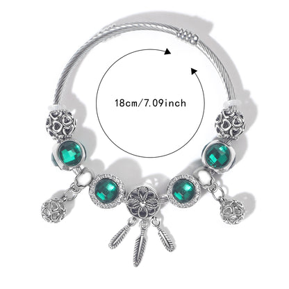 Luxury Light Green Emerald Crystal Hollow Heart Beaded DIY Bracelet(18cm) - Image 2