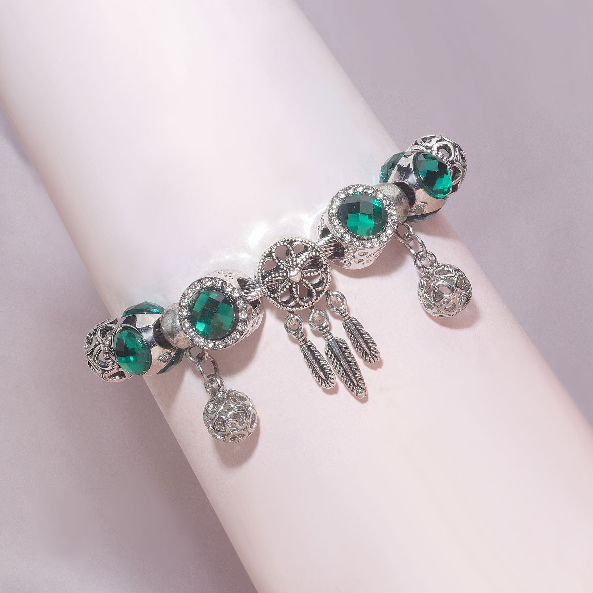 Luxury Light Green Emerald Crystal Hollow Heart Beaded DIY Bracelet(18cm) - Image 3