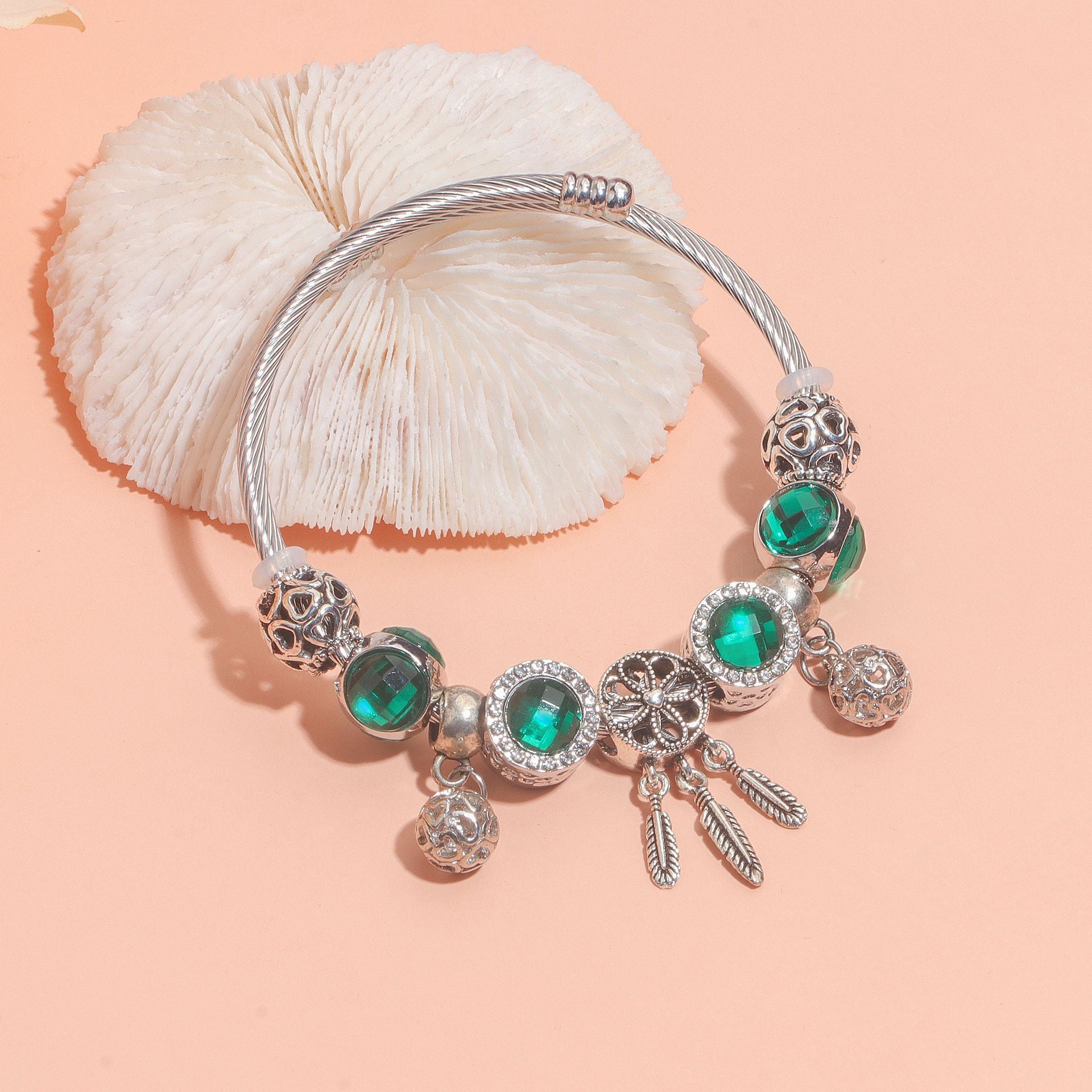 Luxury Light Green Emerald Crystal Hollow Heart Beaded DIY Bracelet(18cm) - Image 4