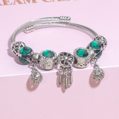Luxury Light Green Emerald Crystal Hollow Heart Beaded DIY Bracelet(18cm) - Image 5