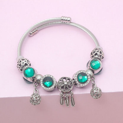 Luxury Light Green Emerald Crystal Hollow Heart Beaded DIY Bracelet(18cm) - Image 6