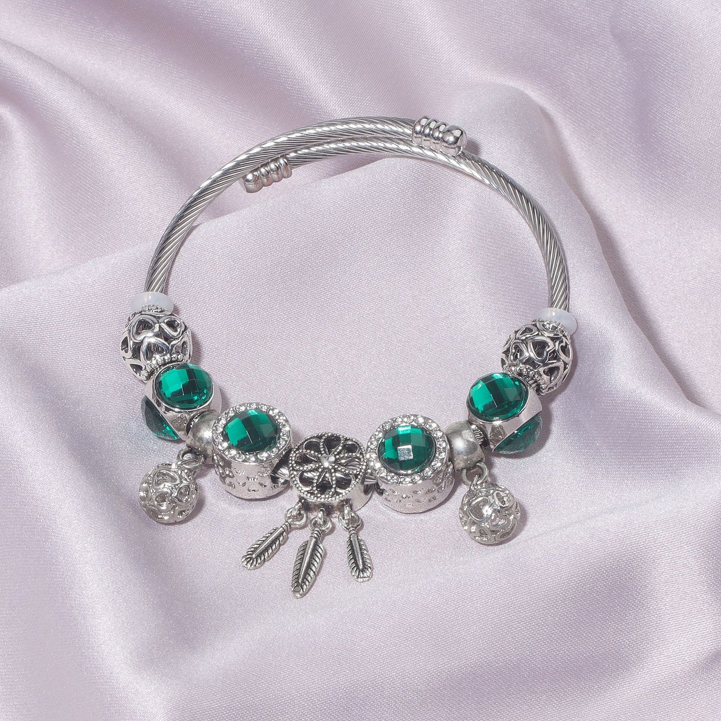 Luxury Light Green Emerald Crystal Hollow Heart Beaded DIY Bracelet(18cm) - Image 7