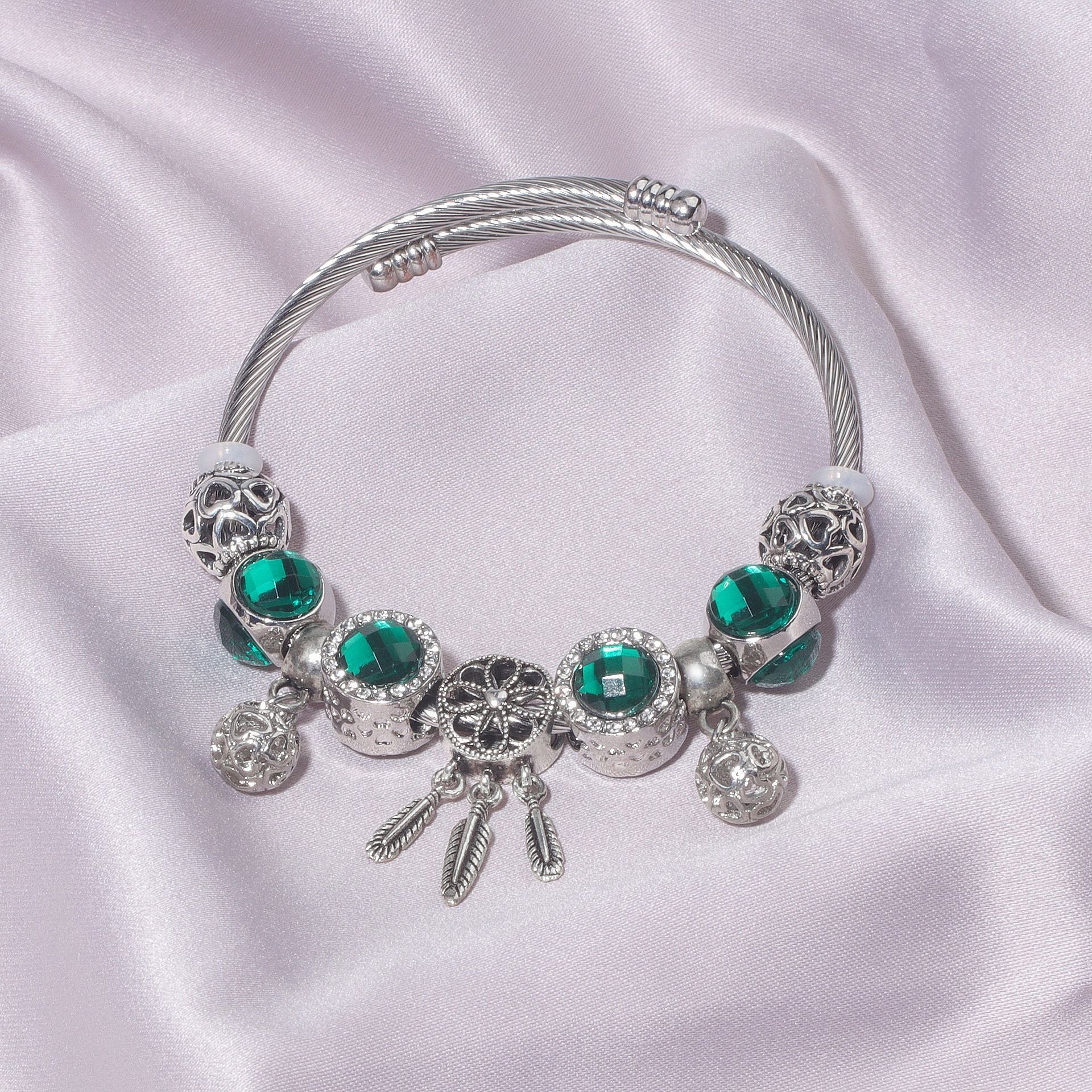 Luxury Light Green Emerald Crystal Hollow Heart Beaded DIY Bracelet(18cm) - Image 7