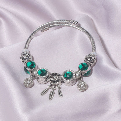 Luxury Light Green Emerald Crystal Hollow Heart Beaded DIY Bracelet(18cm) - Image 7