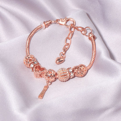 Rose Gold Hollow Carved Heart Bead Tassel Bracelet(20cm) - Image 7
