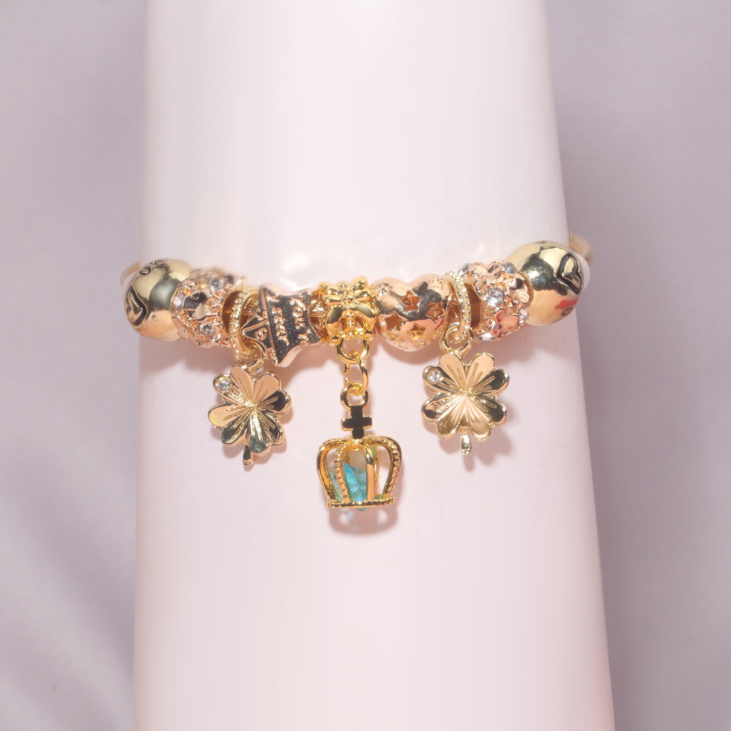 Vintage Love Flower Star Charm Beaded Crown Pendant DIY Open Bangle(18cm) - Image 5