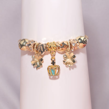 Vintage Love Flower Star Charm Beaded Crown Pendant DIY Open Bangle(18cm) - Image 5