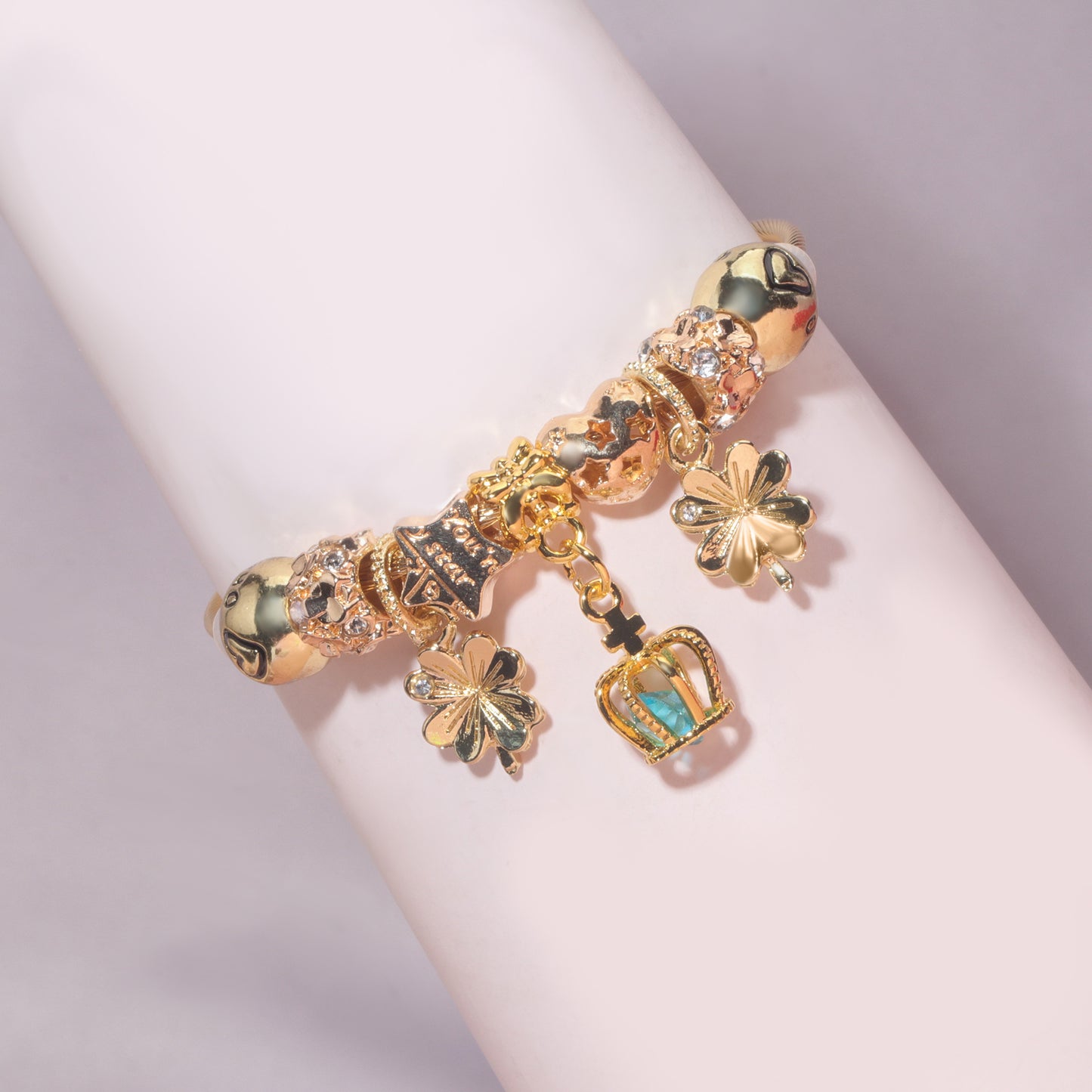 Vintage Love Flower Star Charm Beaded Crown Pendant DIY Open Bangle(18cm) - Image 7