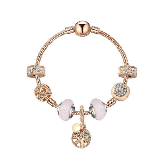 Gorgeous Rose Gold Bracelet with Crystal, Resin, Zircon & Tree of Life Pendant(21cm)