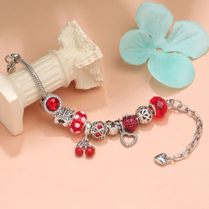 Charm Bracelet with Tortoise, Heart, Clover Pendant(red,18cm) - Image 3