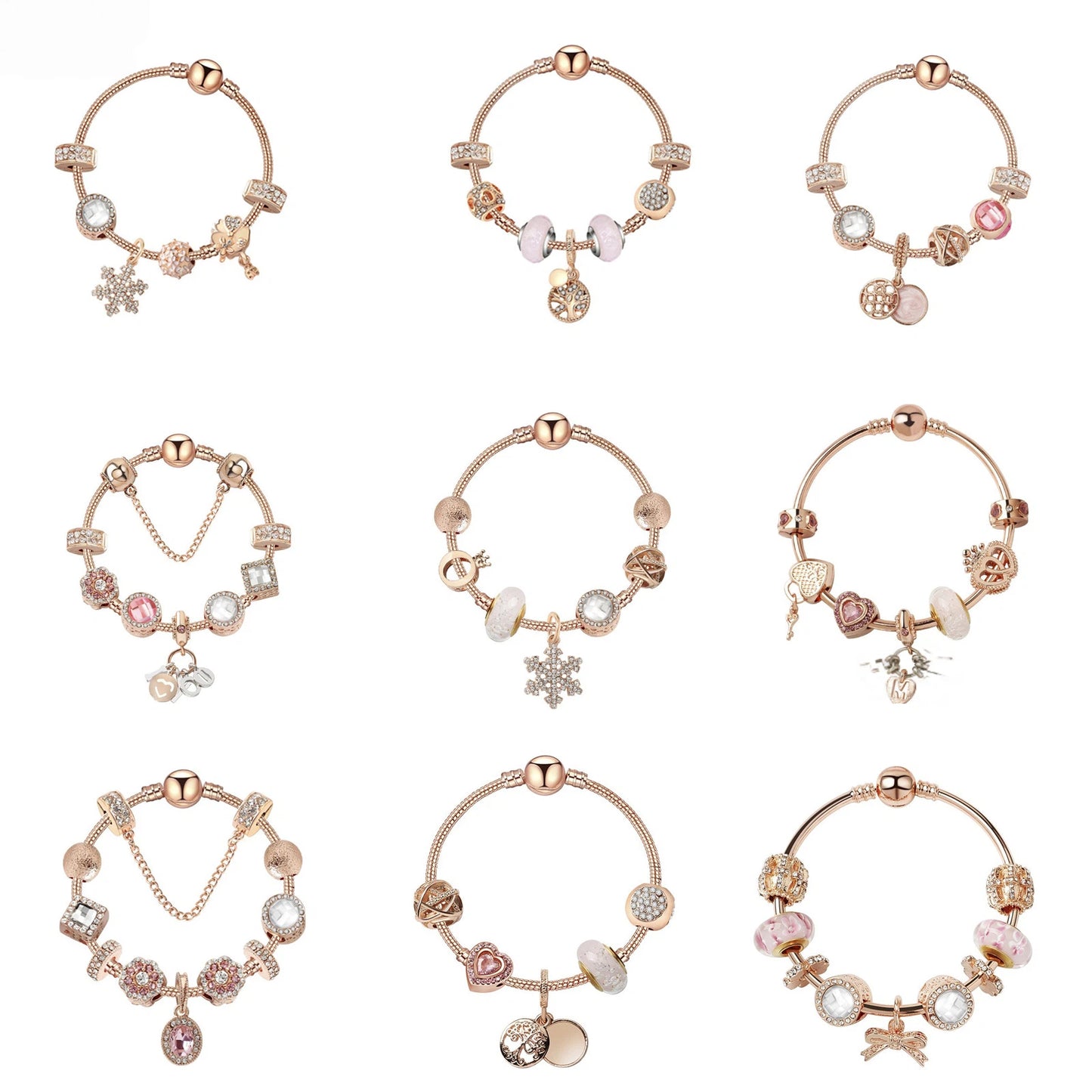 Glamorous Rose Gold Bracelet with Zircon, Glass Beads & Double Disc Pendant(20cm) - Image 2