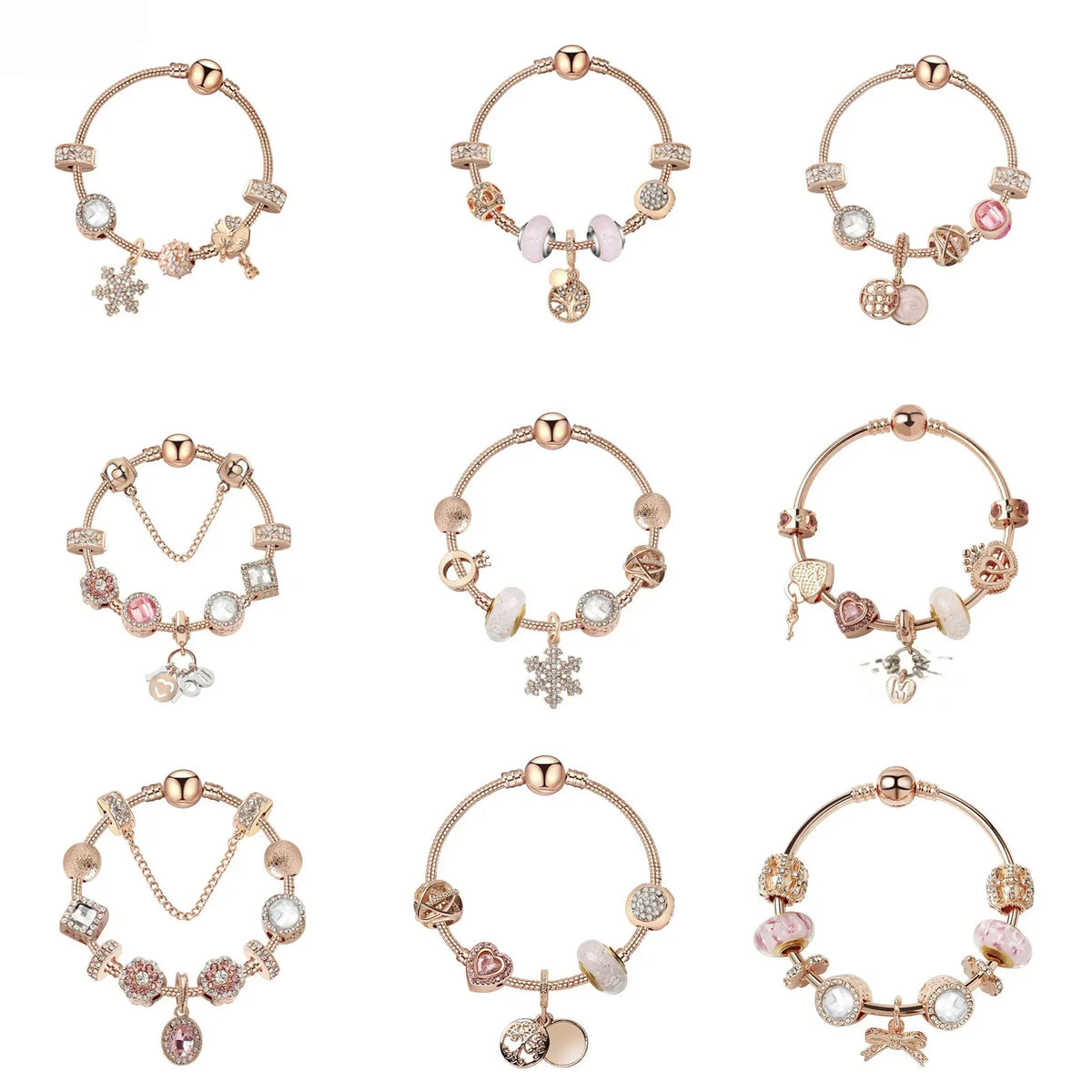 Glamorous Gold Bracelet with Glass, Zircon, Heart & Crown Charms, “FAMILY” Word Pendant(18cm) - Image 2