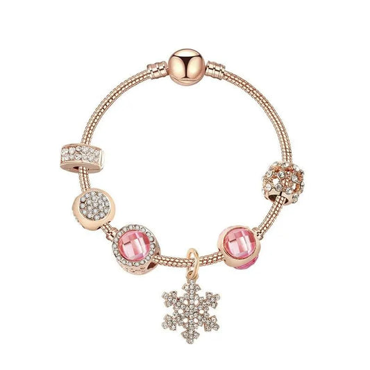 Snowflake Pendant Bracelet: Adorned with Rhinestones & Glass Beads(20cm)