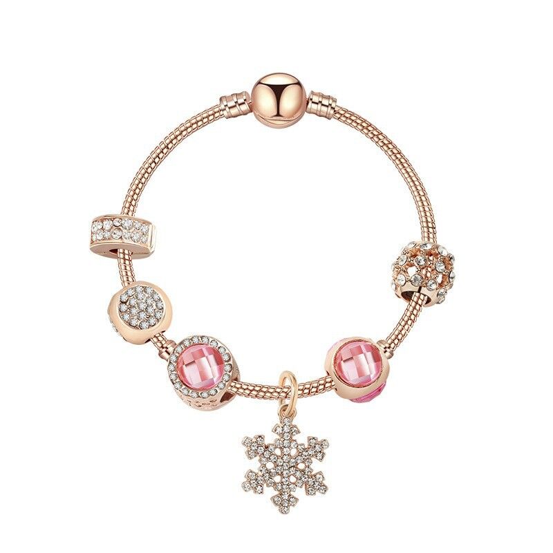 Snowflake Pendant Bracelet: Adorned with Rhinestones & Glass Beads(21cm)