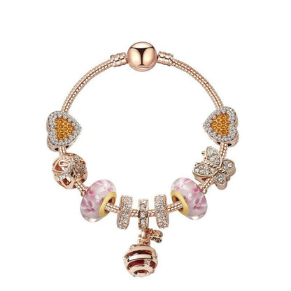 Gold Snake Pendant Bracelet: Rhinestone Resin, Zircon Butterfly & Beads(20cm)