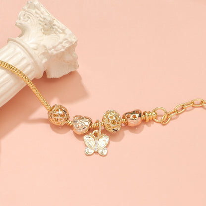 Hollow Beads Butterfly Heart Charm Bracele(yellow,19cm) - Image 2