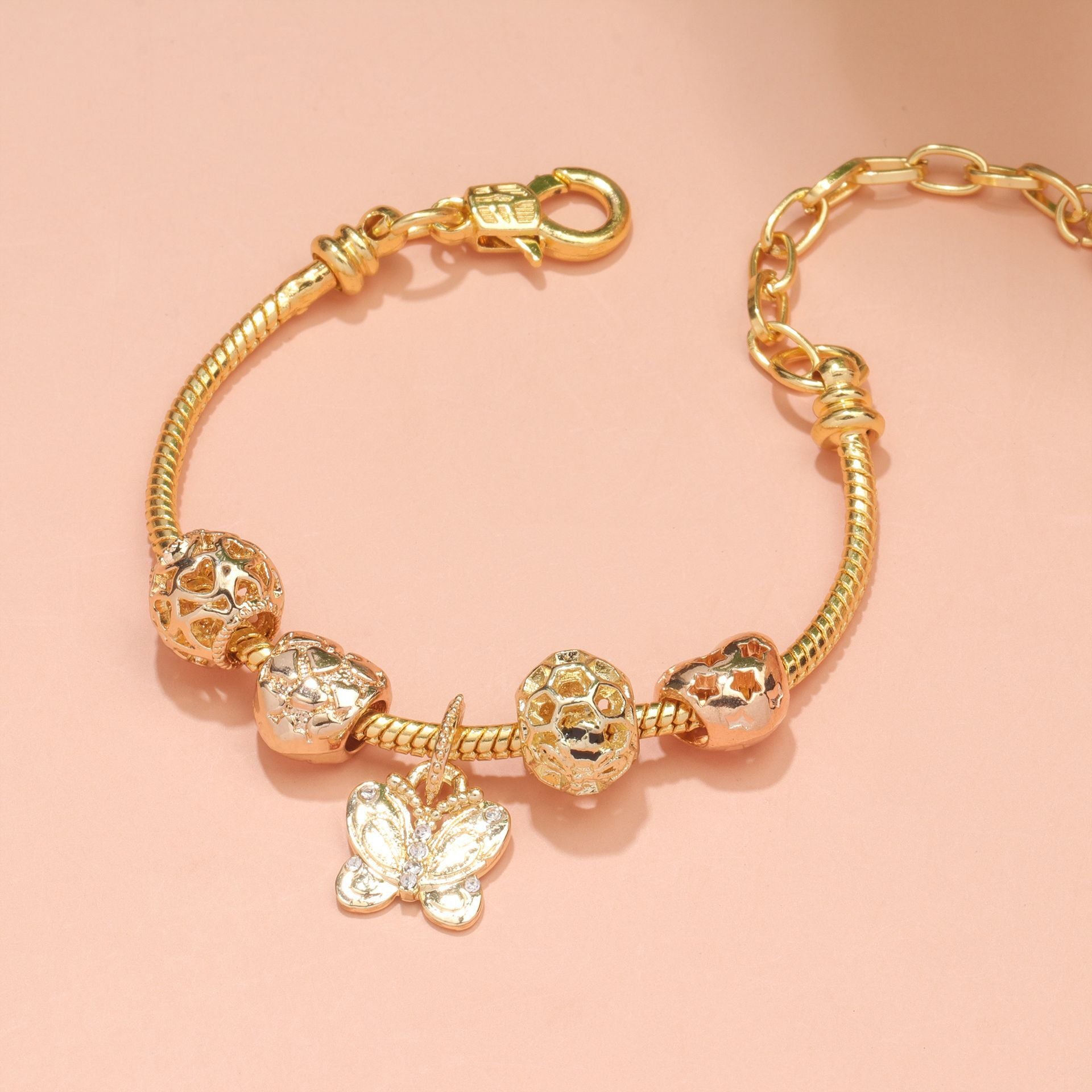 Hollow Beads Butterfly Heart Charm Bracele(yellow,19cm) - Image 4