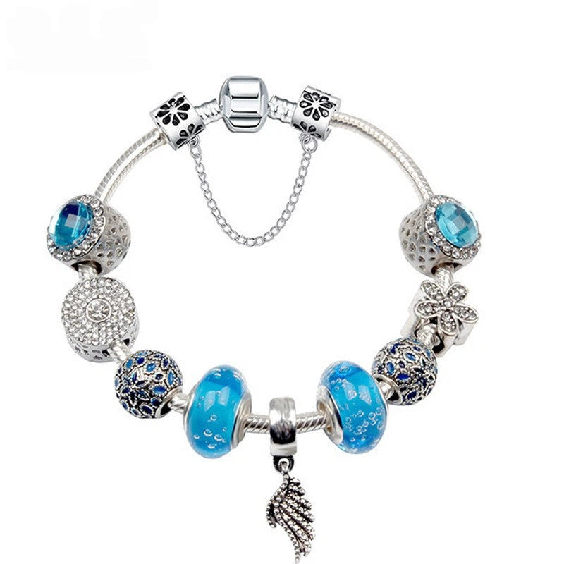 Sparkling Beaded Bracelet: Crystal/Zircon+Wing Pendant(21cm)