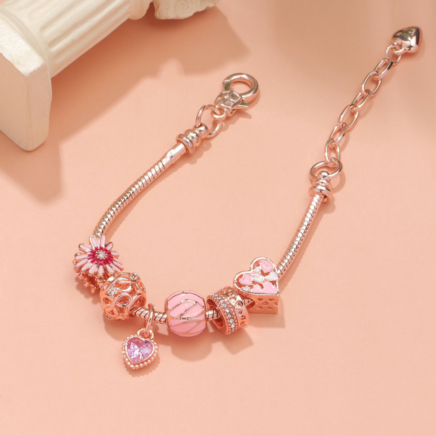 Rhinestone Daisy & Hollow Heart Charm Bracelet - Minimalist Fashion Zinc Alloy Electroplated Jewelry(16cm) - Image 2