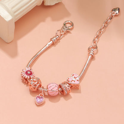 Rhinestone Daisy & Hollow Heart Charm Bracelet - Minimalist Fashion Zinc Alloy Electroplated Jewelry(18cm) - Image 2