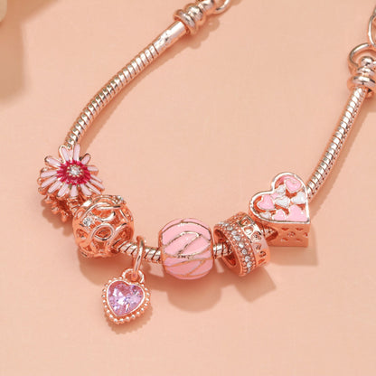 Rhinestone Daisy & Hollow Heart Charm Bracelet - Minimalist Fashion Zinc Alloy Electroplated Jewelry(18cm) - Image 5