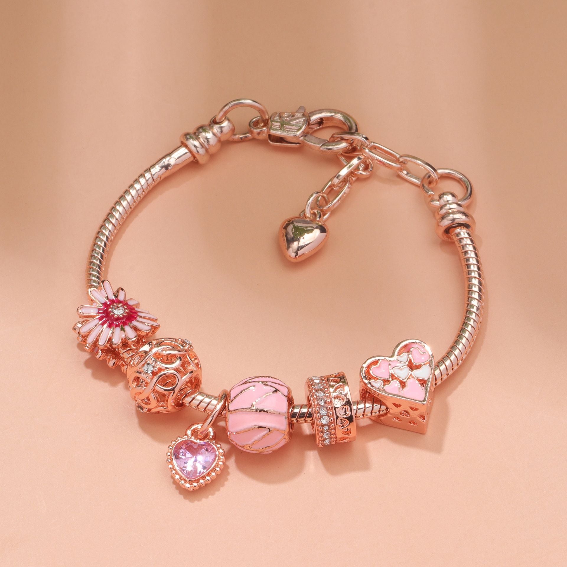 Rhinestone Daisy & Hollow Heart Charm Bracelet - Minimalist Fashion Zinc Alloy Electroplated Jewelry(18cm) - Image 6