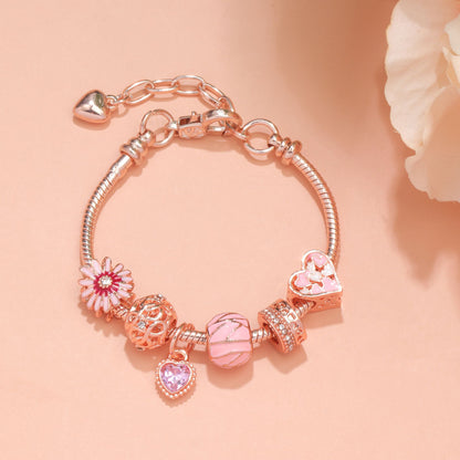 Rhinestone Daisy & Hollow Heart Charm Bracelet - Minimalist Fashion Zinc Alloy Electroplated Jewelry(20cm) - Image 3