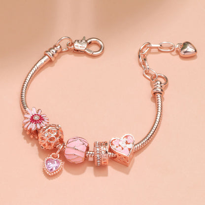 Rhinestone Daisy & Hollow Heart Charm Bracelet - Minimalist Fashion Zinc Alloy Electroplated Jewelry(20cm) - Image 4
