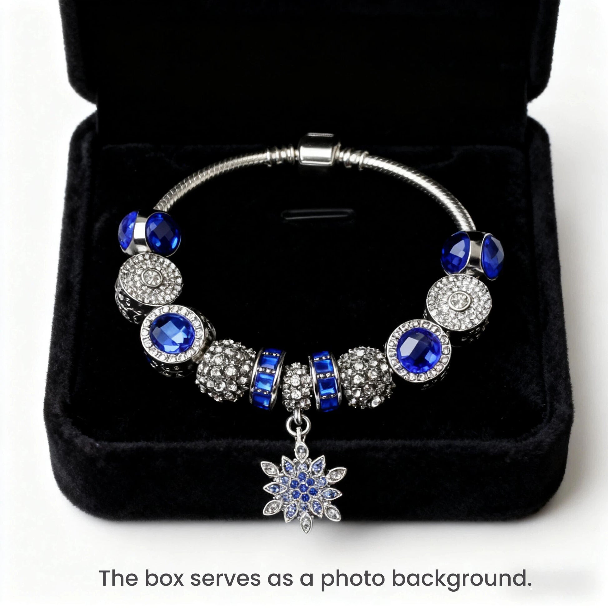 Blue Cat's Eye Glass Bead Bracelet - Zinc Alloy Rhinestone & Snowflake Pendant(17cm) - Image 2