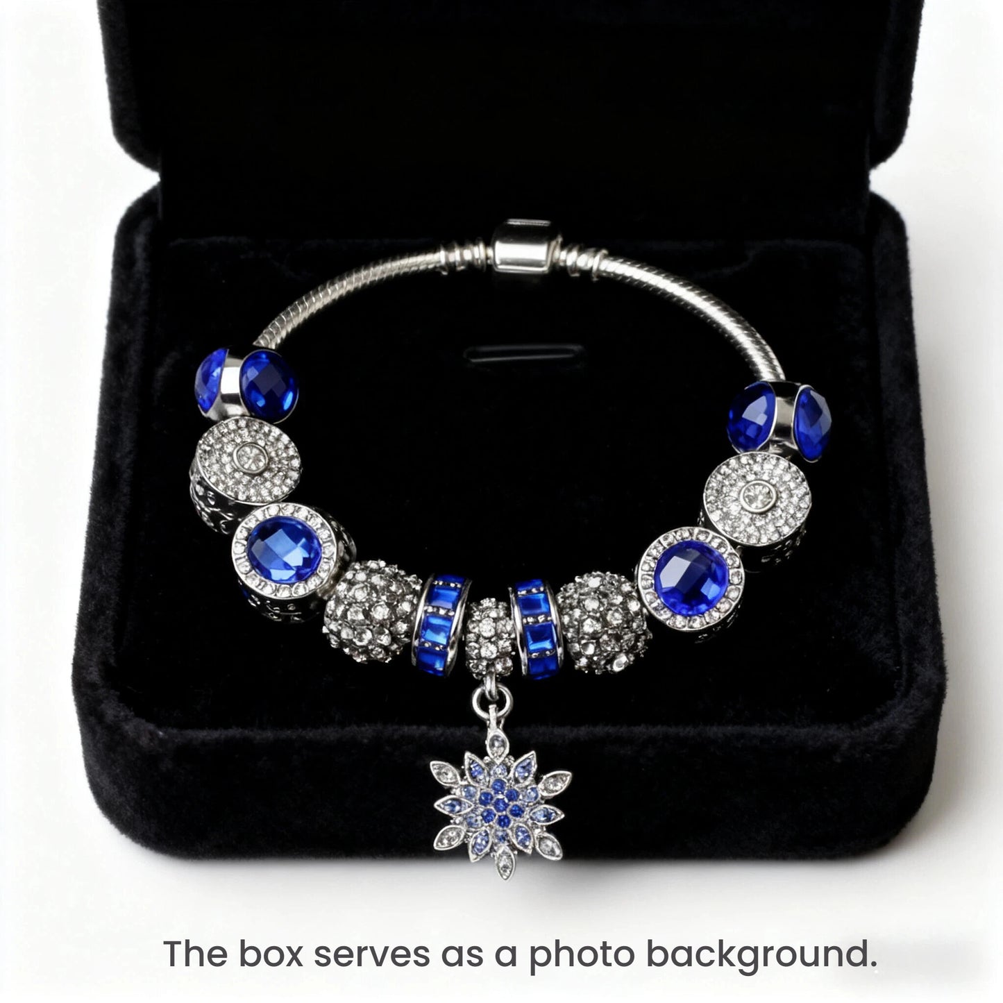 Blue Cat's Eye Glass Bead Bracelet - Zinc Alloy Rhinestone & Snowflake Pendant(19cm) - Image 2