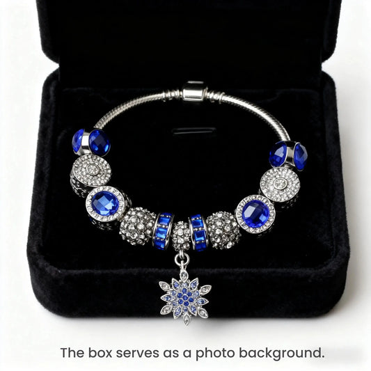 Blue Cat's Eye Glass Bead Bracelet - Zinc Alloy Rhinestone & Snowflake Pendant(19cm) - Image 2