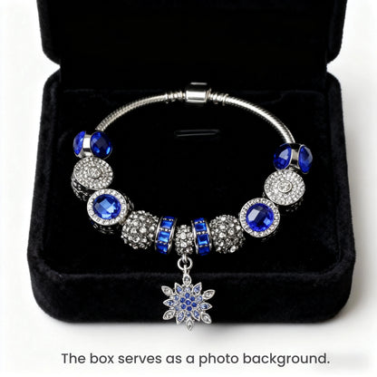 Blue Cat's Eye Glass Bead Bracelet - Zinc Alloy Rhinestone & Snowflake Pendant(20cm) - Image 2