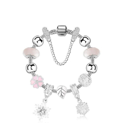 Women’s Rhinestone Cherry Blossom & Snowflake Pendant Bracelet(17cm)