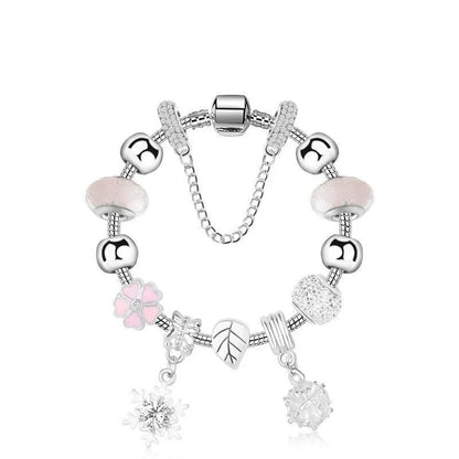 Women’s Rhinestone Cherry Blossom & Snowflake Pendant Bracelet(17cm)