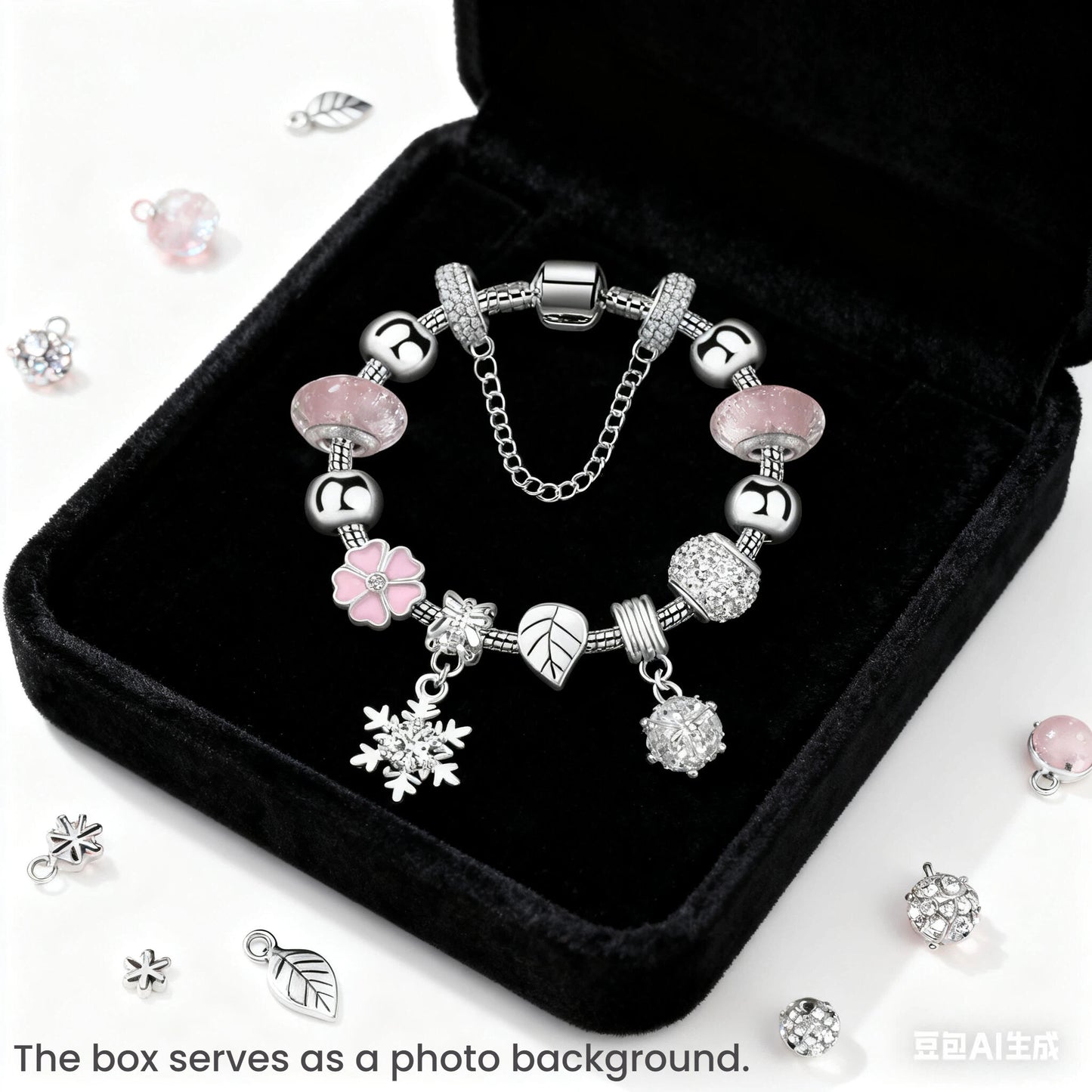Women’s Rhinestone Cherry Blossom & Snowflake Pendant Bracelet(17cm) - Image 2