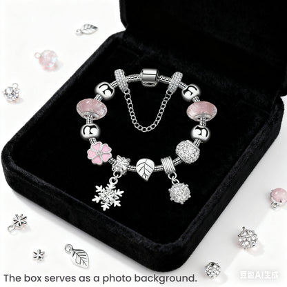 Women’s Rhinestone Cherry Blossom & Snowflake Pendant Bracelet(17cm) - Image 2