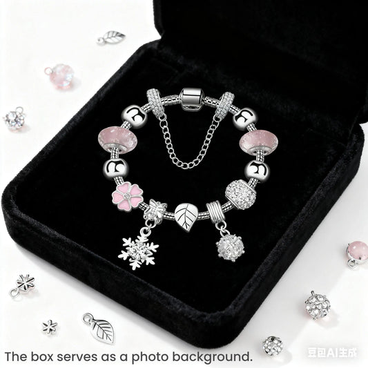 Women’s Rhinestone Cherry Blossom & Snowflake Pendant Bracelet(18cm) - Image 2