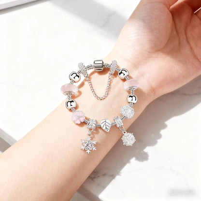 Women’s Rhinestone Cherry Blossom & Snowflake Pendant Bracelet(18cm) - Image 3