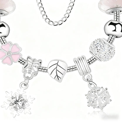 Women’s Rhinestone Cherry Blossom & Snowflake Pendant Bracelet(18cm) - Image 4