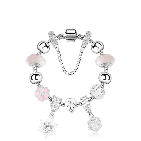 Women’s Rhinestone Cherry Blossom & Snowflake Pendant Bracelet(19cm)