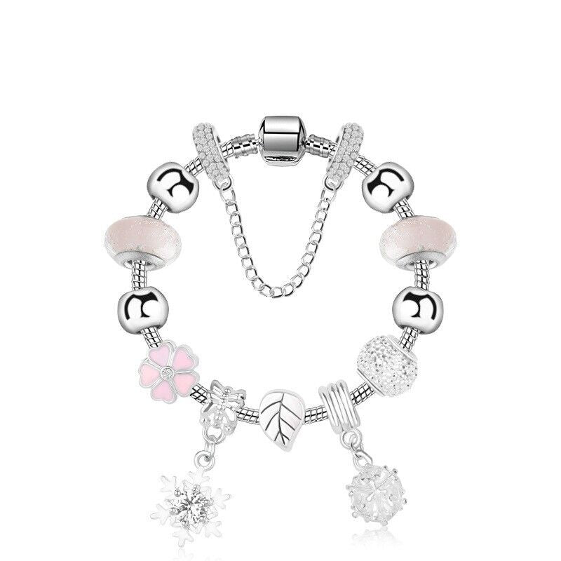 Women’s Rhinestone Cherry Blossom & Snowflake Pendant Bracelet(20cm)