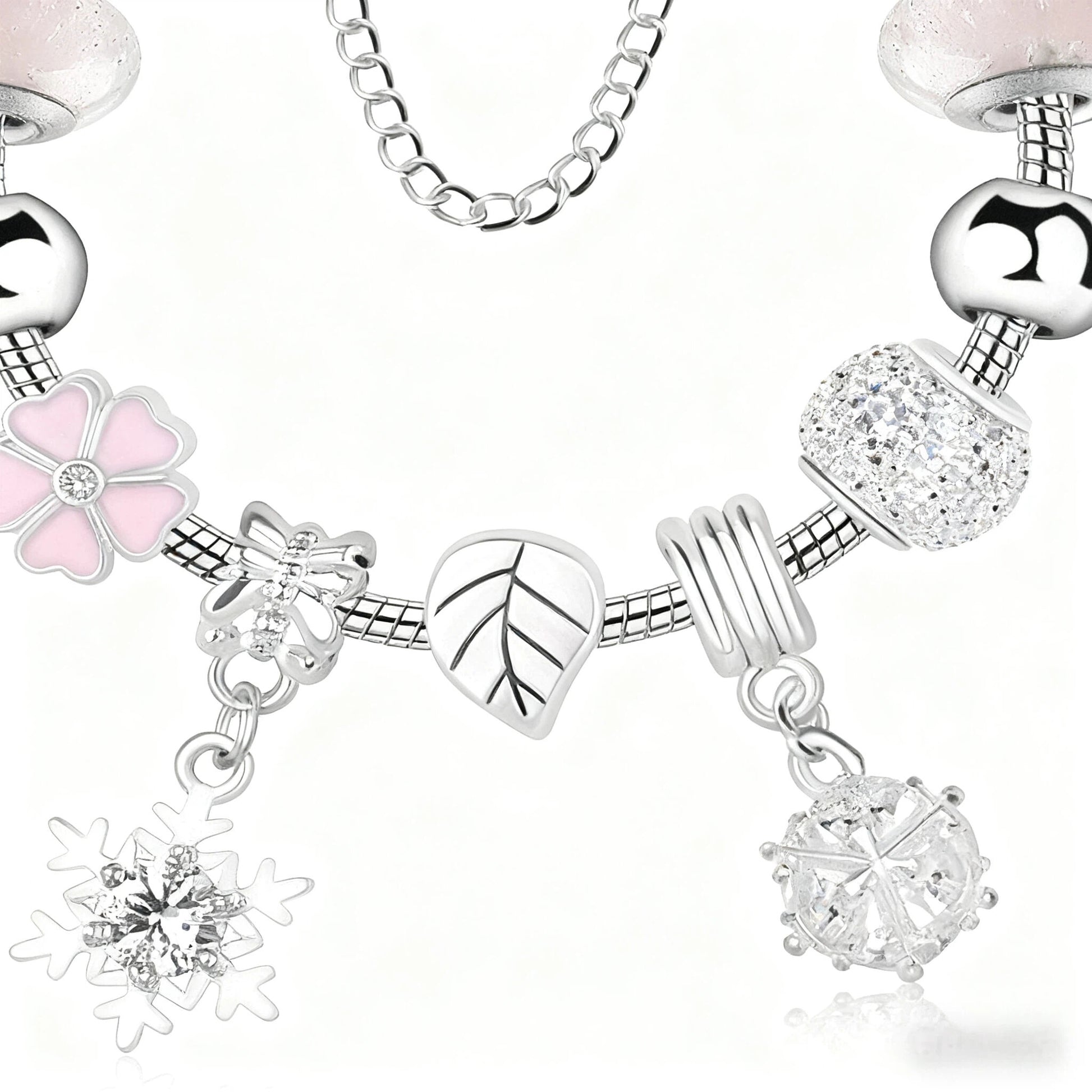 Women’s Rhinestone Cherry Blossom & Snowflake Pendant Bracelet(20cm) - Image 4