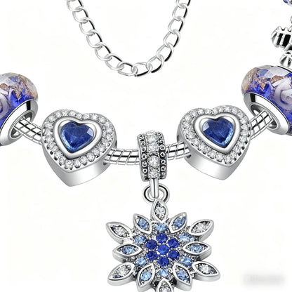 Blue Cat’s Eye & Glass Bead Bracelet – Rhinestone Snowflake Pendant(17cm) - Image 2