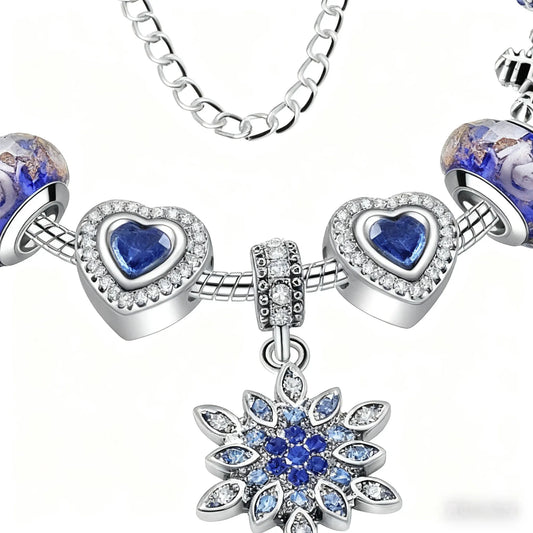 Blue Cat’s Eye & Glass Bead Bracelet – Rhinestone Snowflake Pendant(19cm) - Image 2