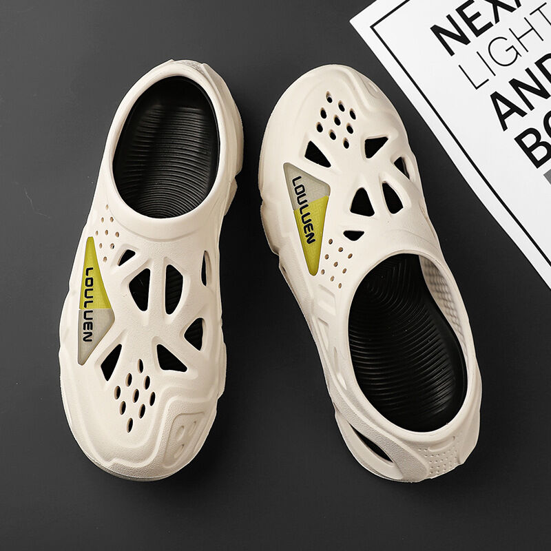 Men's Summer EVA Crocs with 3 Color Options - Breathable, Non-Slip, Comfortable Beach & Casual Sandals(white&black-42-43)