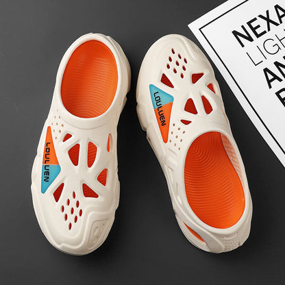 Men's Summer EVA Crocs with 3 Color Options - Breathable, Non-Slip, Comfortable Beach & Casual Sandals(white&orange-38-39)