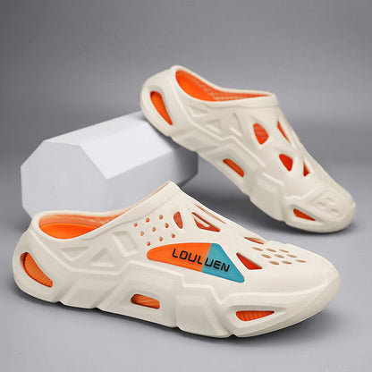 Men's Summer EVA Crocs with 3 Color Options - Breathable, Non-Slip, Comfortable Beach & Casual Sandals(white&orange-40-41) - Image 4