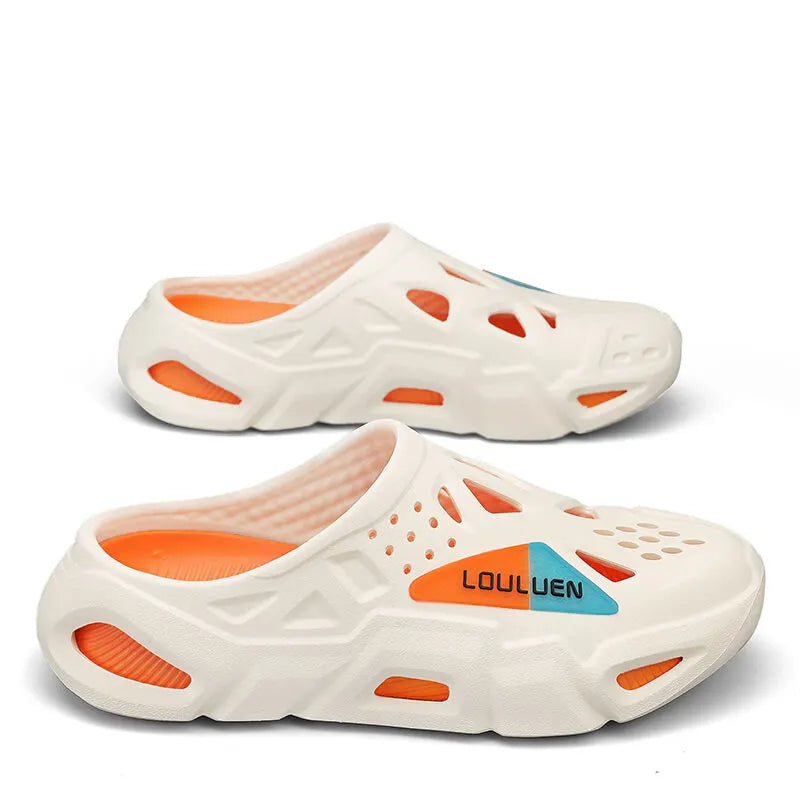Men's Summer EVA Crocs with 3 Color Options - Breathable, Non-Slip, Comfortable Beach & Casual Sandals(white&orange-40-41) - Image 5